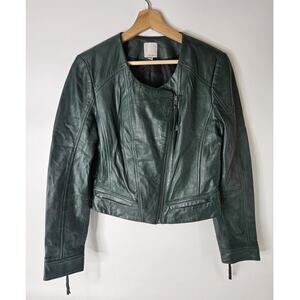 Halogen Womens M 100% Genuine Leather Moto Jacket Biker Buttery Soft Short